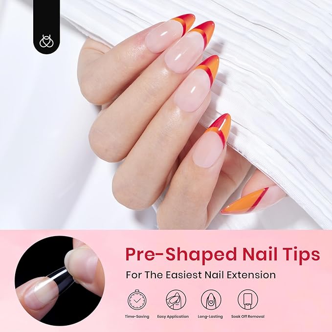 Beetles Gel Almond Medium Nail Tips Clear, 500Pcs 10 Sizes Pre-Shaped Full Cover Soft Acrylic False Nail Tips Almond Shape Easy DIY Press On Fake Nail Extension Salon Gift for Women