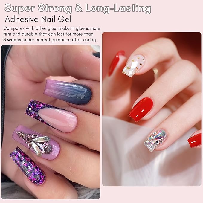 Makartt Nail Glue with Nail Rhinestone Glue Gel Bundle, 1.06oz Super Strong Nail Gem Glue Gel for Nail, 10PCS Nail Glue for Acrylic Nails Press On Nails Professional