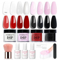 AZUREBEAUTY Dip Nails Powder Starter Kit, 4 Colors Pink Red Black Clear Valentine's Day Dipping Powder System Liquid Set Recycling Tray with Base & Top Coat Activator Manicure Kit for Gift.