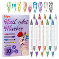 Metallic Nail Art Pens Set, 10 Colors Double-Ended Nail Marker Pens for Nail Design, Water-Based Quick Dry Paint Pens for DIY Manicure, Dotting Line Painting for Home & Salon