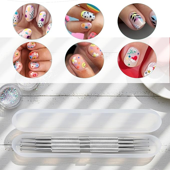 4 Pcs Double-Ended Dotting Tools, Professional Nail Art Brushes, Stainless Steel Nail Design Kit, Rhinestone Picker, Pottery and Polymer Clay Tools