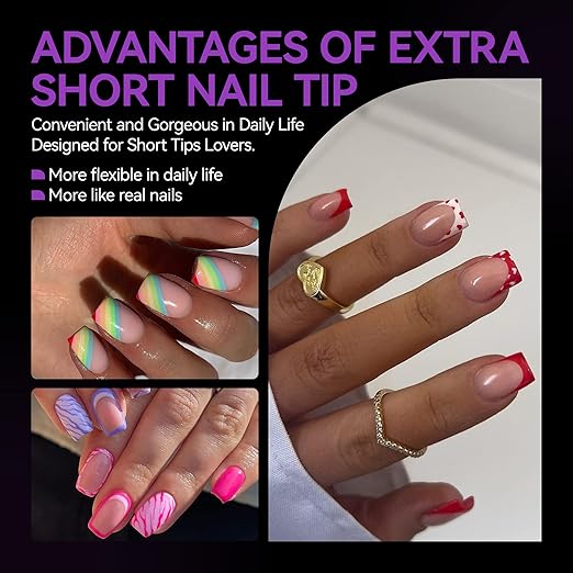 Gelike ec Nail Tips: XS Soft Gel Tips Square Shaped Full Cover Gel Nails Pre Etched - PMMA Resin Clear Strong False Press on Nails 120PCS 12 Sizes, Extra Short Square