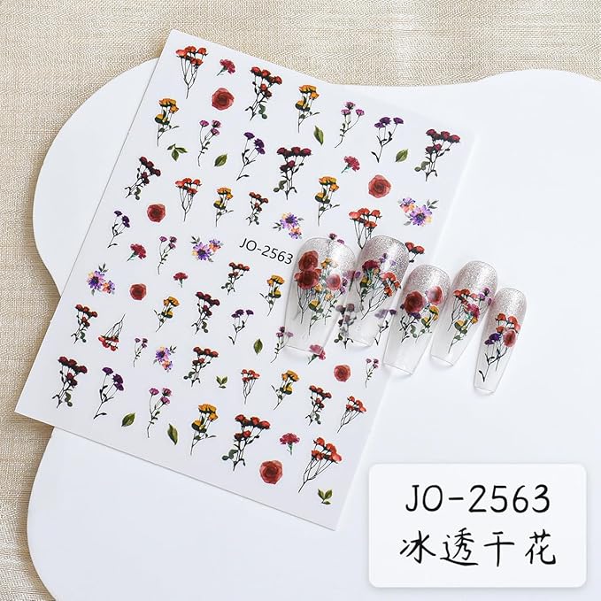 Spring Flower Nail Art Stickers Decals 3D Self-Adhesive Colorful Peach Floral Design Nail Stickers Lavender Carnation Nail Decals Spring Summer Nail Supplies for Women DIY Manicure 6Sheets…