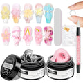 Solid Builder Gel for Nail Extension Clear Pink Non-Stick Hand Sculpture Hard Gel with Dual Form Flower Effect for Home DIY Manicure Set Lamp Cure Require 2 Colors 14g(0.49oz)