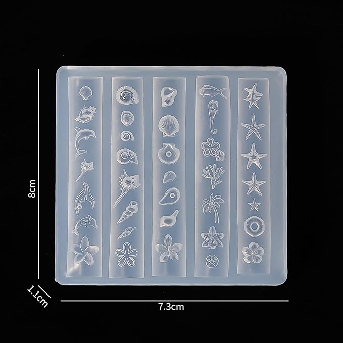 Sea Themed Silicone Nails Art Mold Set with Summer Seaside Shell Conch Starfish Coconut Tree Flower Designs 3D Template Carving Mold for Manicure Designs