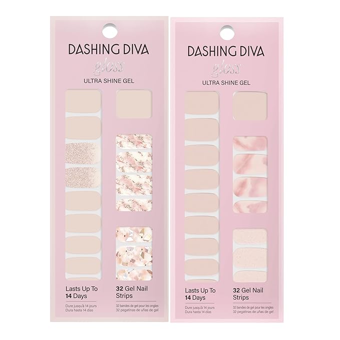 Dashing Diva Gloss Nail Strips Bundle - The Classic Marbles Collection - Crystal Clear & Maybe Marble - UV Free, Chip Resistant, Long Lasting Gel Stickers - Contains 2 Sets