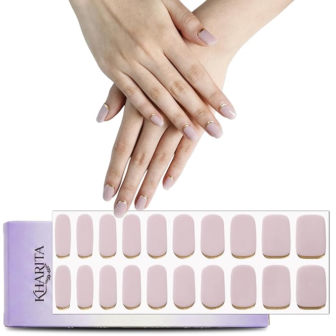 Semi Cured Gel Nail Strips – Real Gel Nail Polish Wraps for Brittle Nails | Waterproof Long Lasting Easy Peel-Off Removal | Hema-Free | 20-Piece Golden Pink Salon Kit with File & Stick