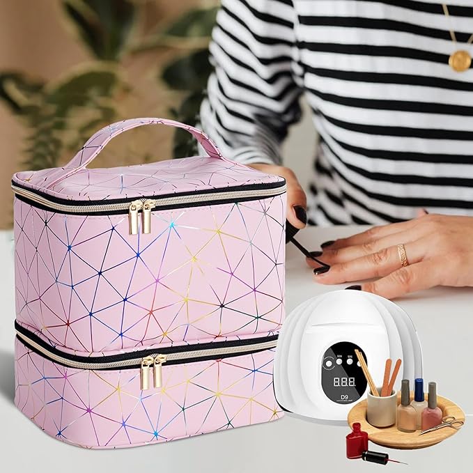 Nail Polish Organizer Bag Holds 30 Bottles Nail Supplies Storage Organizers Box NailPolish Carrying Case Organizer Nails Kit Bag Organizers Case For Nails Polish And Manicure Set,Sponge Partitions