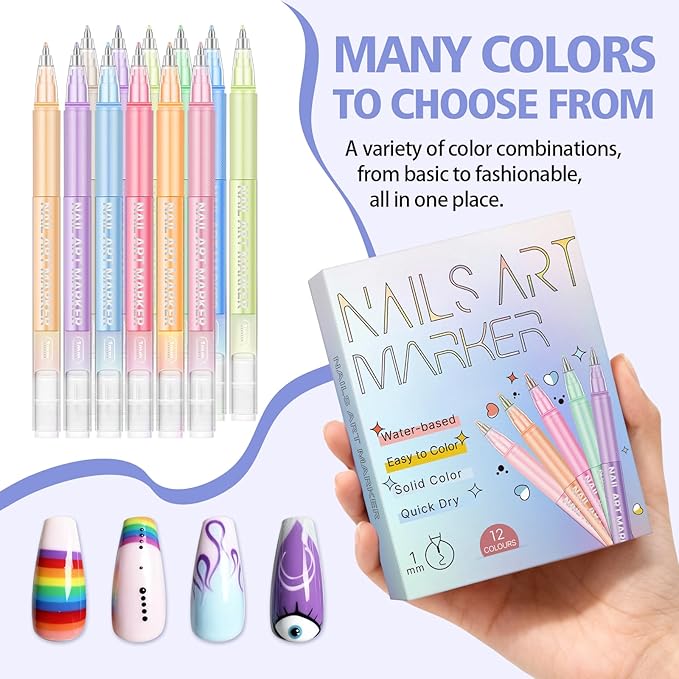 12 Colors Nail Art Pens Set, 2026 New Markers Polish Pen for 3D Nail Art Tools for Dotting Drawing Painting Point Liner DIY 7-14 Days Delivery (3SET)