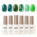 GAOY Green Cat Eye Gel Nail Polish with Magnet, 6 Colors Jelly Glitter Emerald Shades for DIY Manicure and Nail Salons Requires UV Curing