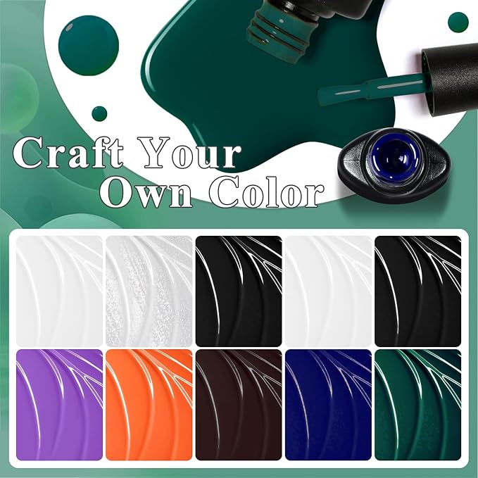 MTSSII 12pc Crackle Gel Nail Polish Set - 7 Colors, White, Silver, Black + Quick Dry Nail Art Kit