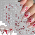 8 Sheets Valentines Day Nail Stickers for Nail Art Self-Adhesive Cute Bow Nail Art Stickers 3D Laser Bowknot Heart Star Nails Decals Red White Design French Tip Manicure Decorations Supplies for Women