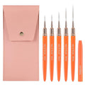 5PCS Nail Art Brushes Set with Pink Leather Case，【Metallic Material】 【Various Size】 【Light Weight】Nail Brush， Nail Brushes for Nail Art，Size：5mm,8mm,12mm,20mm,25mm,Orange