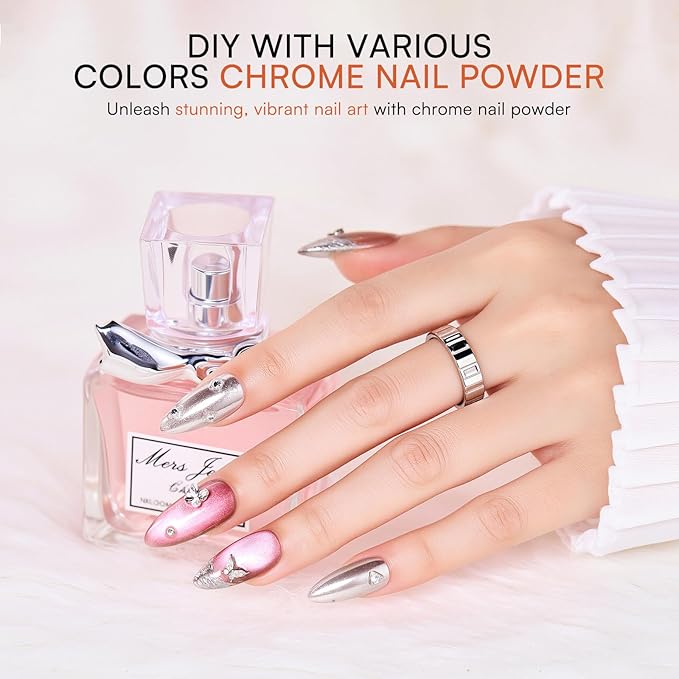 Makartt 3D Gel Nail Art & Chrome Nail Powder Kit: Clear 3D Sculpting Gels for Chrome Powder, 3D Painting No Wipe for Gel Polish, 3D Gels with Gold Silve Nails Chromes for Nails Art Home & Salon DIY
