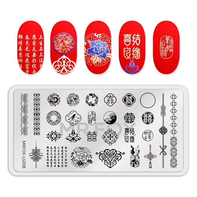 MR.FOX Nail Board Set - Chinese, Republic, Ancient Style Wedding Theme Pattern - Bubble Republic Style Art DIY Hot Stamping Template