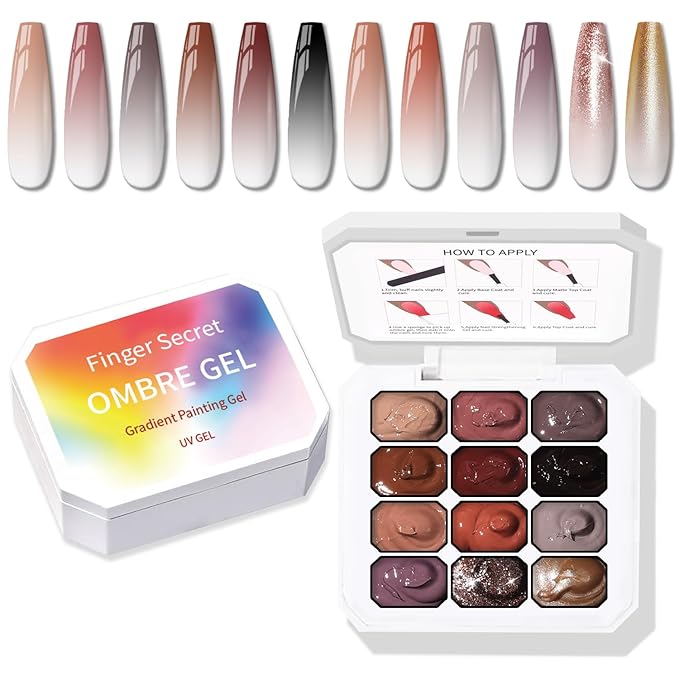 Sponge Pat Gel Nail Polish Palette, 12 Colors Blending Ombre Gel Polish Gradient Painting Nails Art, No Wipe, UV/LED Cured (12 Colors C)