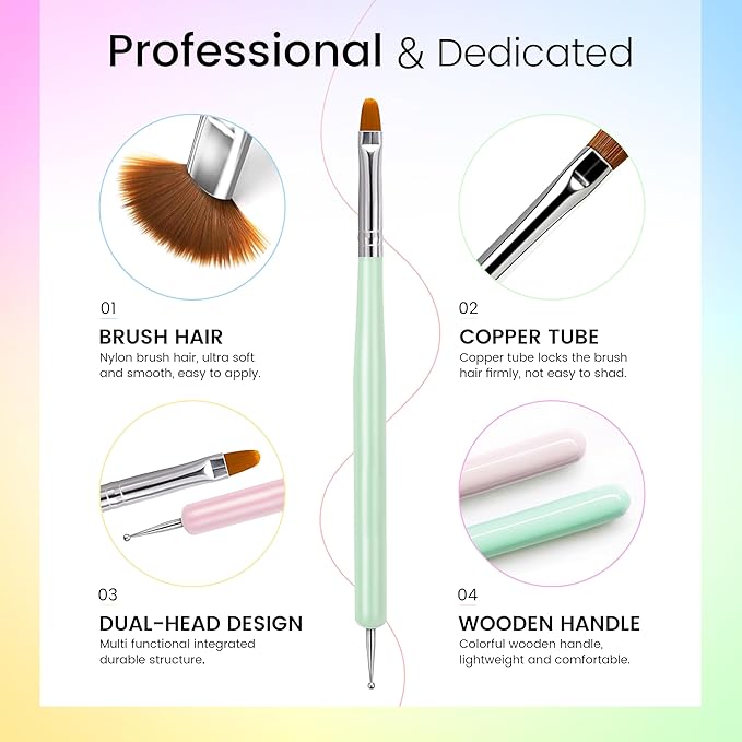 AIJIMEI Nail Art Brushes, 6pcs Nail Tool Set, Double Headed Point Color Nail Tools, Long/Short Striped Nail Art Brushes, Suitable For Nail Design.