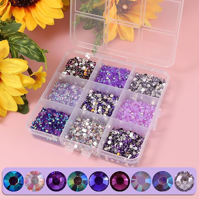 4500Pcs Flatback Rhinestones for Crafts, 3mm Purple Crystals Rhinestone, Resin Flatback Glitter Gems Nail Diamonds Rhinestones for Clothes Accessories DIY