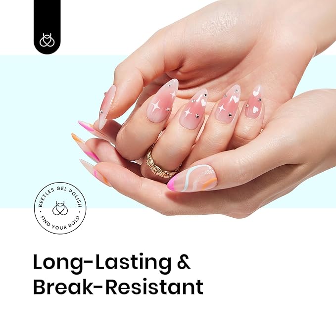 Beetles 9 in 1 Nail Glue Gel for Nail Tips and Clear Acrylic Nails Long Lasting, Curing Needed UV Extension Glue for False Nail Tips and Press on Nails, Spring Nail Art