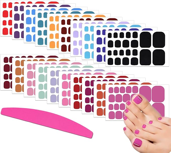 SILPECWEE 20 Sheets Toenail Sticker Wraps - Solid Color Gel Nail Strips for Women's Manicure - Self-Adhesive Nail Polish Art Sticks - 1pc File Included