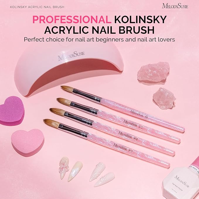 MelodySusie Kolinsky Acrylic Nail Brush,66% Kolinsky Hair Professional Nail Art Brush for Acrylic Application, Aurora Collection Fine Glitter Brush, Size 8