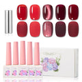 ADHERE Red Gel Nail Polish Set 12ML- 5 Colors Popular Gel Polish Cat Eye Magnetic Gel Burgundy Red Christmas Nail Gel Polish Soak Off LED Kit Manicure Salon DIY Nails Gift For Women ﻿