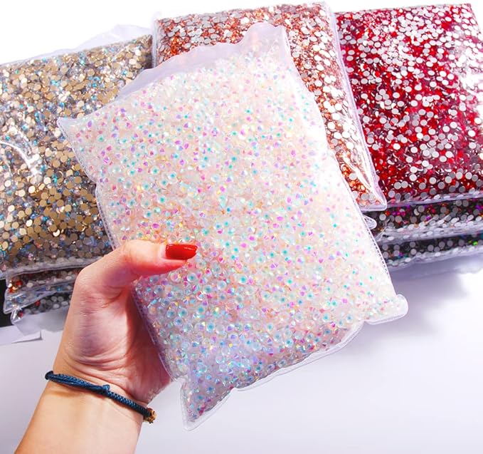 Hisenlee 14400PCS Rhinestone SS3-SS20 Crystal Gems 9 Sizes Wholesale Nail Art Rhinestone Flatback Round Glass Diamond for Crafts (SS3, White)