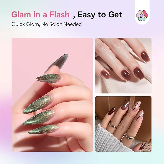 SAVILAND Hema-Free Poly Extension Gel Nail Kit: 15 Colors Poly Gel Nail Kit for 4 Weeks Lasting, White Jelly Nude Brown Glitter Cat Eye with Slip Solution U V Lamp for Nail Art Home Salon Daily DIY