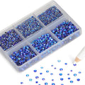 NCB Hotfix Iron on 8000pcs Crystal Rhinestones Round Gem for Crafts Decoration DIY Jewelry Making with a Picking Pen (Sapphire AB, 6Sizes SS3-SS12)