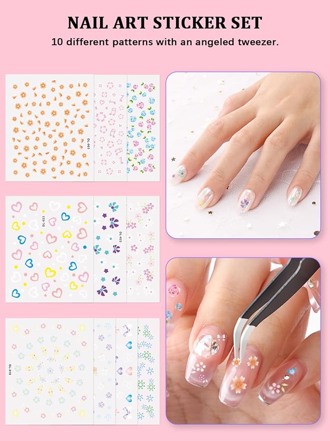Nail Art Kit, Nail Art Tools, Nail Design Tools, Nail Art Brushes Decoration Kit, Nail Dotting Tool, Nail Kit for Beginners, Chrome Nail Powder, Nail Stickers, Nail Rhinestones, Nail Charms Gems