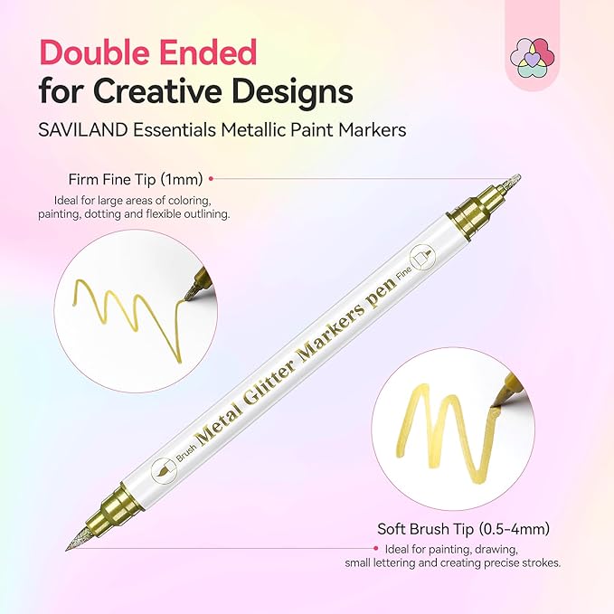 SAVILAND Nail Art Pens Set: 10 Colors Double Ended Quick Dry Nail Polish Pens for Nail Art Design Painting Drawing Liner Brush Dotting Tool Metallic Nail Paint Markers Pen Home Manicure DIY