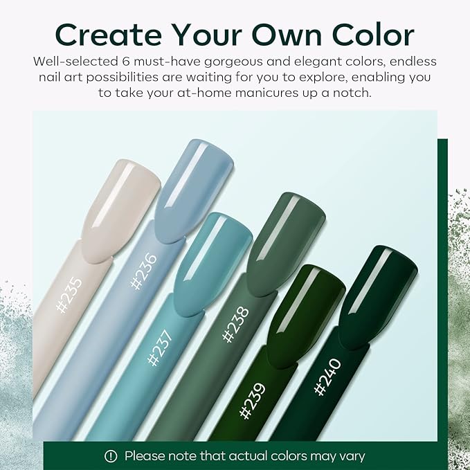 Modelones Acrylic Powder 6 Colors Acrylic Nail Powder Kit Sage Green Mist Blue Light Grey Dark Olive Shades Matcha Avocad 3D Acrylic Nail Art Nail Extension No Nail Lamp Needed