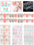 Rain Bingo 72 Pieces False Nails Press on Nails for Kids- Unicorn Short Fake Artificial Full Cover Nail Art Kits Transation with Nail Glue Tabs for Girls Children