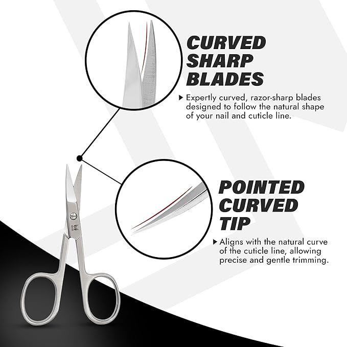 MUSI Cuticle Nipper & Curved Nail Scissors for Nail, Cuticle & Facial Hair Care – Mustache, Eyebrow, Eyelash, Ear & Nose Hair Grooming Kit for Men & Women