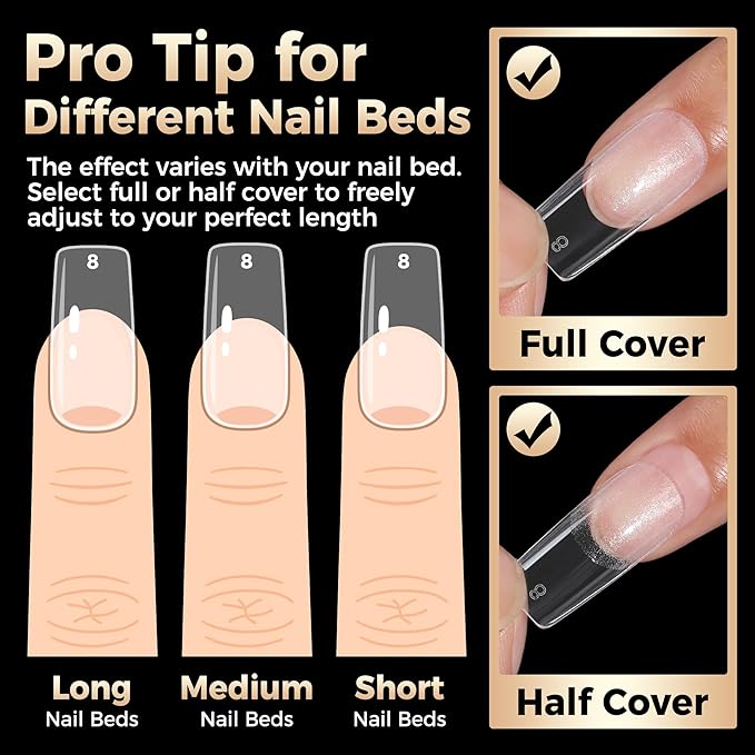Medium Square Nail Tips: 504pcs Tri-Layer Core Square Press on Nails, 12 Sizes Pre-Etched Gel Nail Tips Clear Full Cover Fake Nails Salon Home DIY Extension for Flat & Natural Nail Beds
