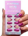 BTArtbox Press On Nails Short - Purple Chrome Almond French Tip Press On Nails with Glue for Women, Opaque Soft Gel Glue On Nails in 16 Sizes - 32 Stick On Nails Kit, Purple Pact