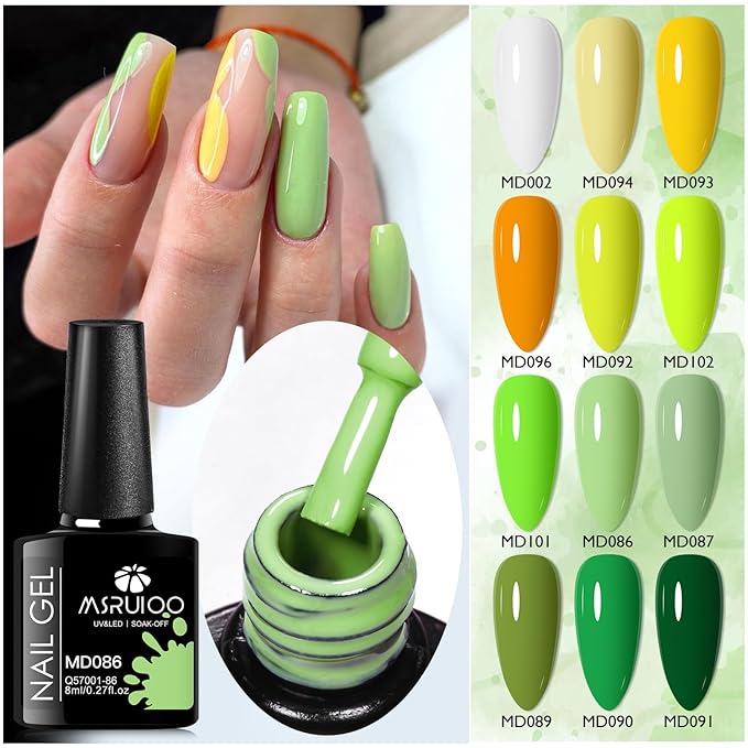12Pcs Gel Nail Polish Set Nude Gel Polish Kit Orange White Grass Green Lime Greener Nail Polish Kit for Women Girls