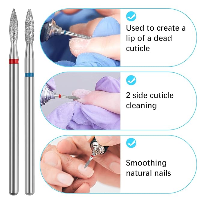 Cuticle Drill Bit,Nail Drill Bits Flame Cuticle Clean Drill Bit for 3/32''Electric Nail File Machine Cuticle Bit Nail Prep Tool (Red Blue-Flame, Flame)
