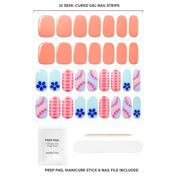 Dashing Diva Glaze Nail Strip Set - Amsterdam Haze - Long Lasting, Chip Resistant, Semi-Cured Gel Nail Strips - Summer Gel Set - 4-Piece Manicure Kit with 32 Strips