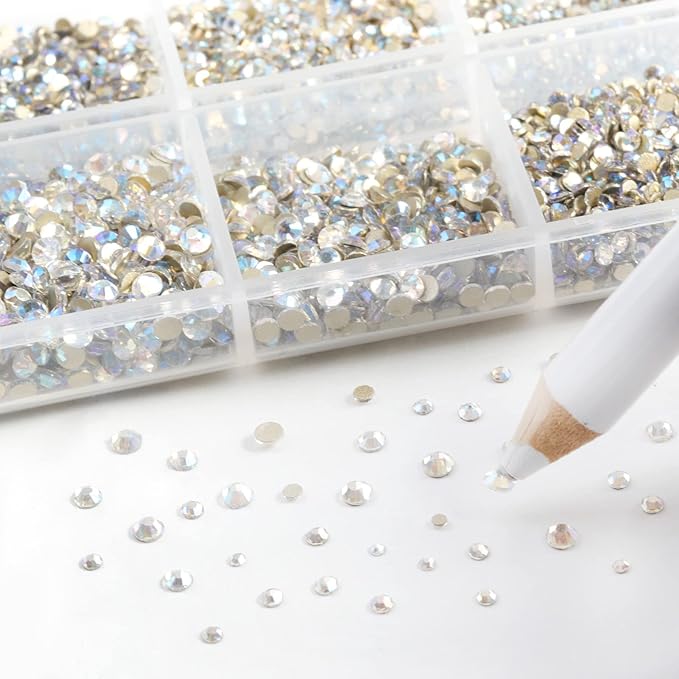 Beadsland 7200pcs Flatback Rhinestones,Glass Rhinestone Nail Gems Round Crystal Rhinestones for Crafts,Mixed 6 Sizes with Wax Pencil Kit, SS3-SS10,Blue Moonlight