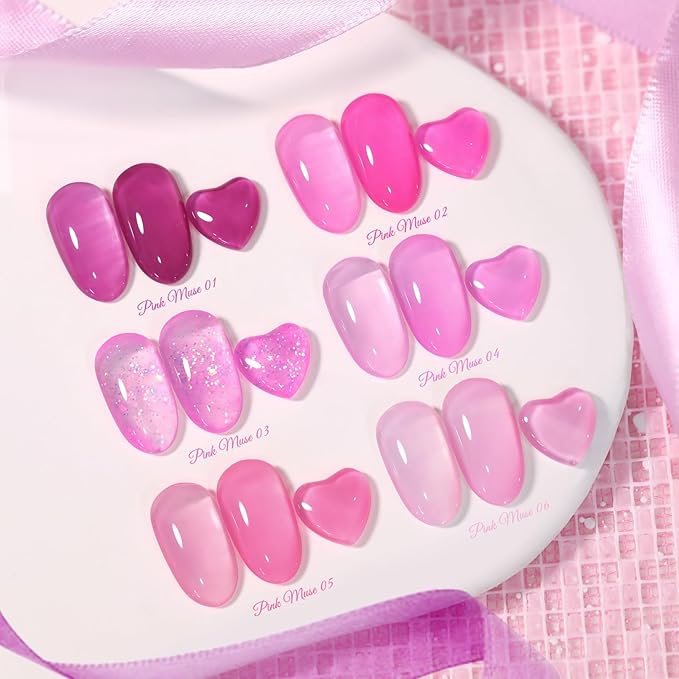 Born Pretty Jelly Pink Gel Nail Polish Milky Translucent Hot Pink Gel Polish Spring Summer Valentine's Day Gift Sheer Gel Polish Kit for Salon Manicure and Nail Art DIY at Home