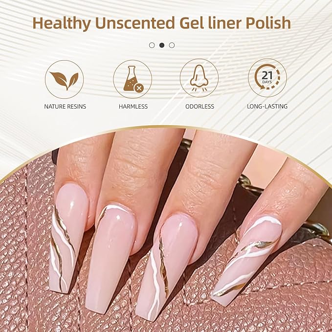Metallic Gel Nail Polish Gold Gel Liner For Nail Art Chrome Silver Nail Polish 8ml 2 PCS 3D Mirror Chrome Effect Painting with Thin Brush French Nail Design Curing Requires (Metallic Sliver Gold)