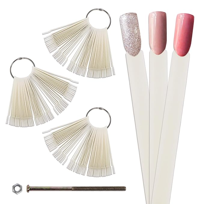 Beauticom Nail Tip Display Palette Board for Nail Art Design Pattern Practice and Swatch Nail Polish Colors (50 Tips Chart Fan (Natural), 3 Pieces)