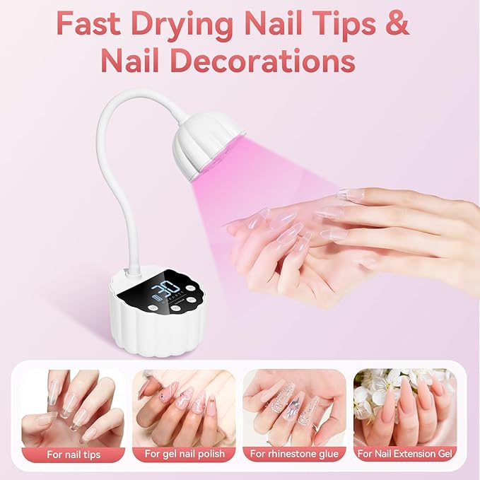Makartt UV LED Nail Lamp - Gooseneck 34mW/cm² Flash Cure Lamp Rechargeable UV Light for Gel Nails with 4 Times & Auto Sensor USB Cordless Fast Curing Nail Art Design for Salon Home DIY (White)