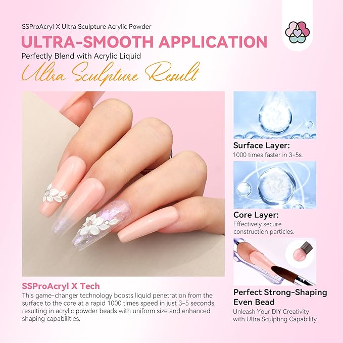 SAVILAND Smoother Pink Acrylic: Strong-Sturdy Keratin Professional Powder for 3D Carving & Extensions Home DIY Nail Art