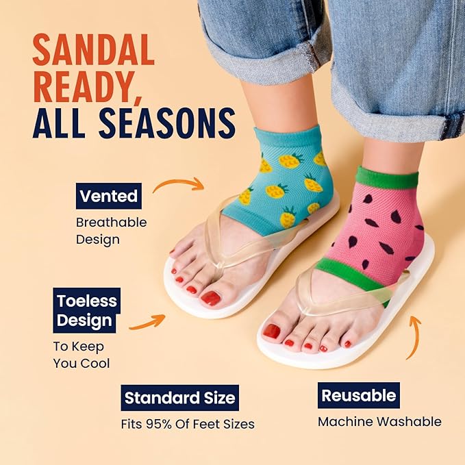 Dr. Frederick's Original Moisturizing Heel Socks for Dry Cracked Heels Treatment - 3 Pairs - Infused with Coconut Oil and Mango Butter - Stocking Stuffers for Adults - Summer Print