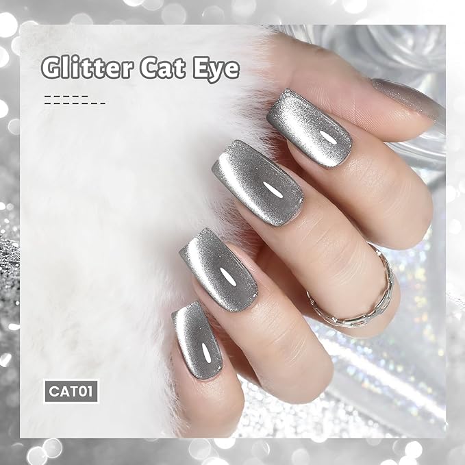 JODSONE 16.5ml Silver Cat Eye Gel Nail Polish Soak Off LED Gel Polish for Nail Art Manicure DIY Salon at Home Gift for Women