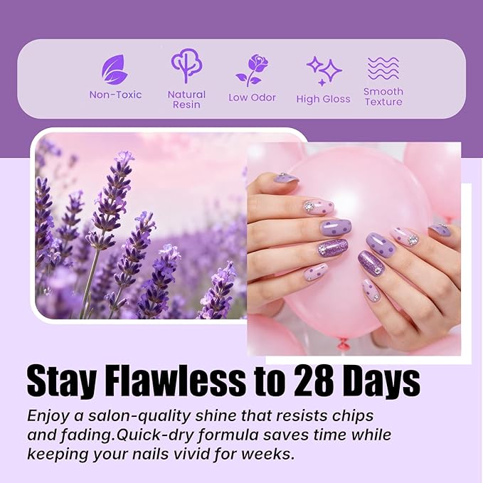 JR Purple Gel Nail Polish Set, 16ml Full Size Bottle 6 Colors Purple 9D Cateye Glitter Nail Gel Polish Gift Soak Off Led Nail Art Kit Salon DIY Colorful Bottle H Set