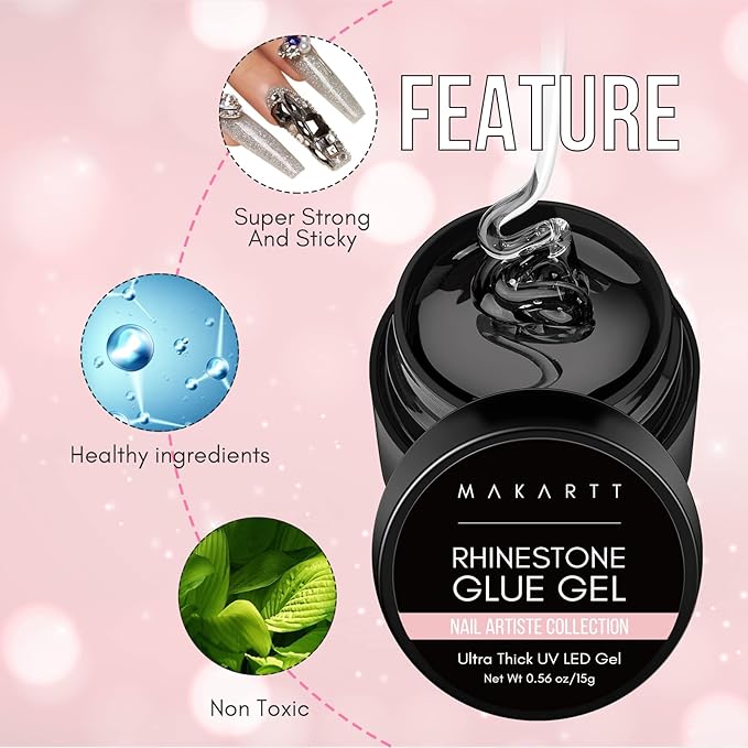 Makartt Updated 2pcs Nail Rhinestone Glue Gel with Brush& Pen tip Bundle with Makartt Nail Rhinestone Glue Gel with Brush Pen Set