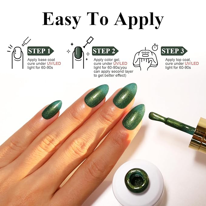 Imtiti Pearl Gel Nail Polish,0.5 Fl Oz Metallic Green Glitter Drawing Gel Polish Shell Thread Shimmer Mermaid Soak Off UV LED for Home DIY Nail Art Manicure Salon